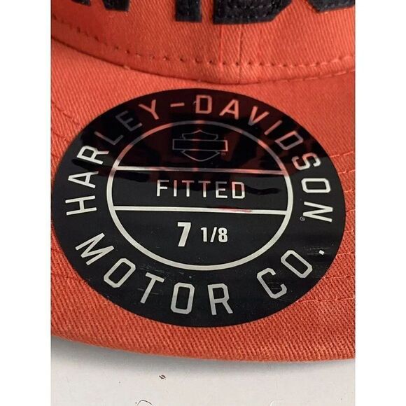 Harley-Davidson Motorcycle Block Letter Fitted Cap Hat Men’s Sz 7 1/8 Orange NEW - Picture 3 of 14